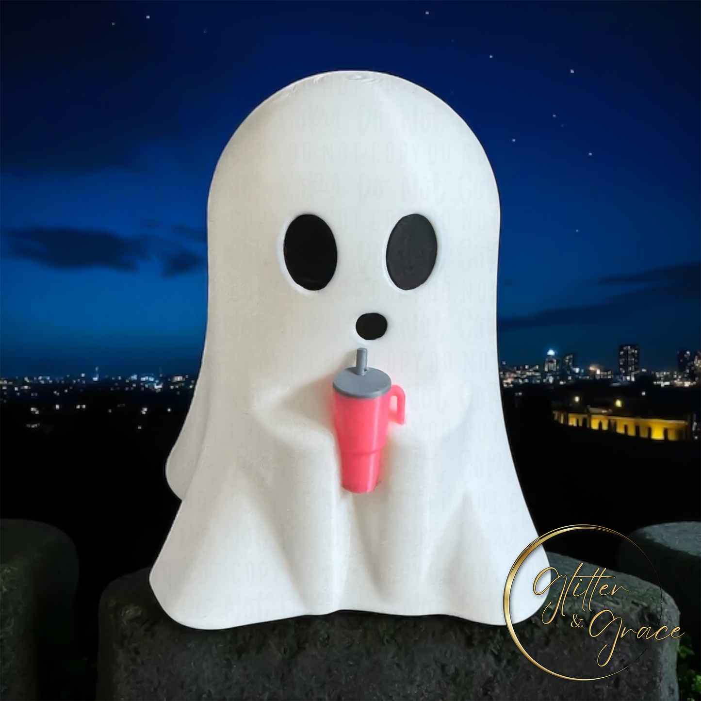 3d printed ghost holding a tumbler
