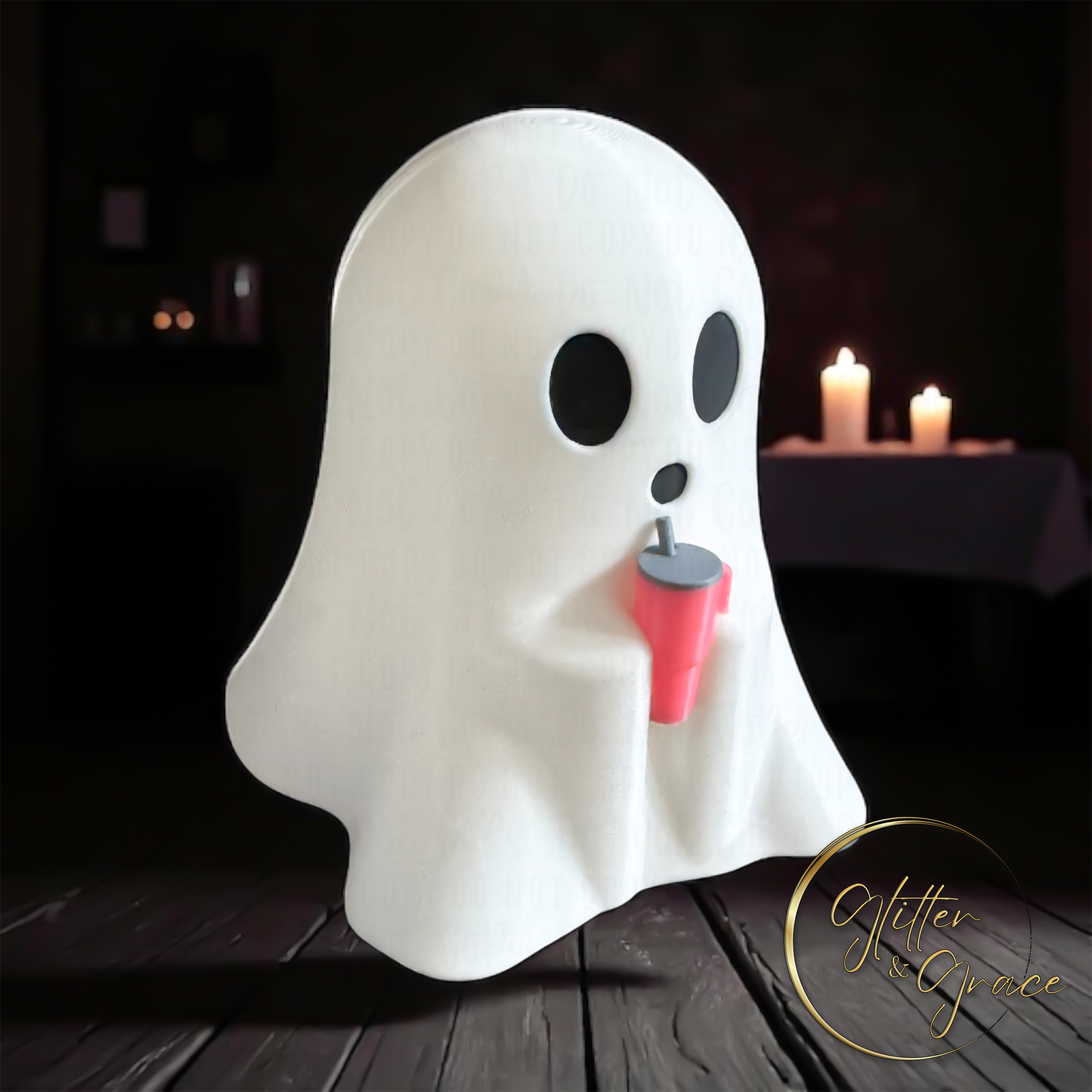 3d printed ghost holding a tumbler