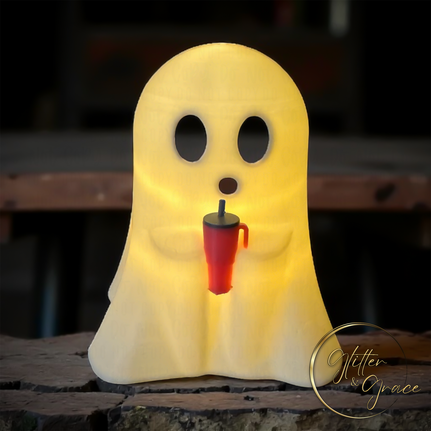 3d printed ghost holding a tumbler