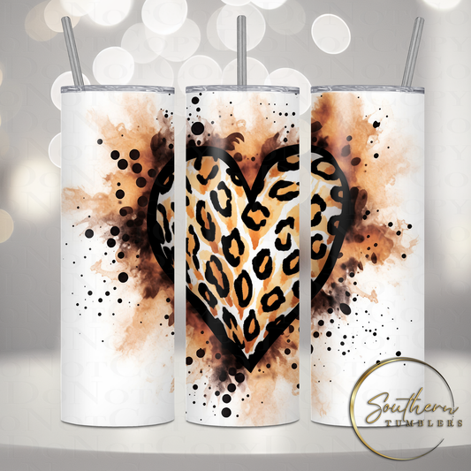 20oz skinny sublimated tumbler designed with a heart and leopard print