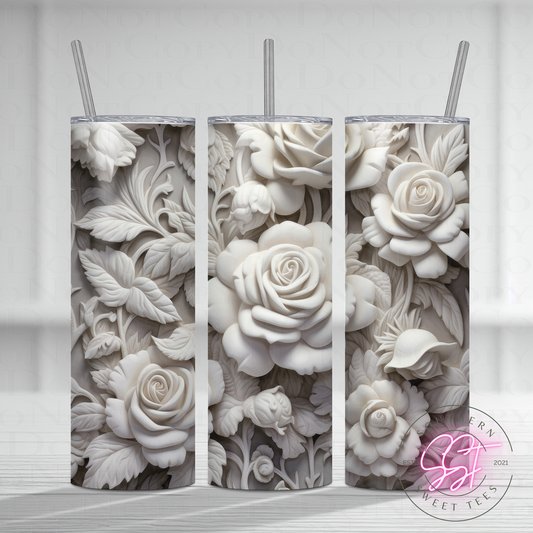 20oz skinny straight sublimated tumbler with a 3d design of florals