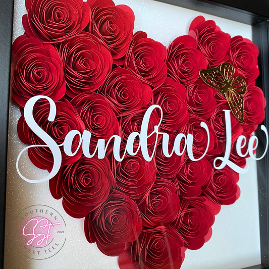 Personalized solid red 12x12 paper flower heart customized shadowbox